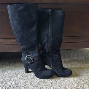 Impo Black Heeled Boots with Decorative Buckle